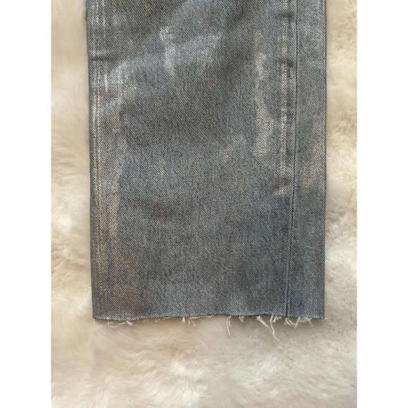 AGOLDE Waxed Metallic Coated Jeans – Raw Cut Hem Skinny Denim Night-Out Chic - Picture 8 of 11